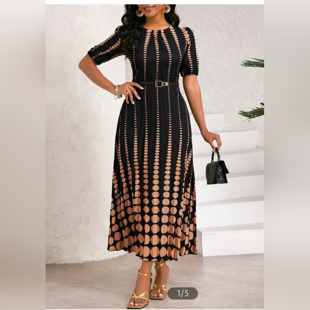 Black and Orange Fit and Flare Midi Dress for Wedding Guests